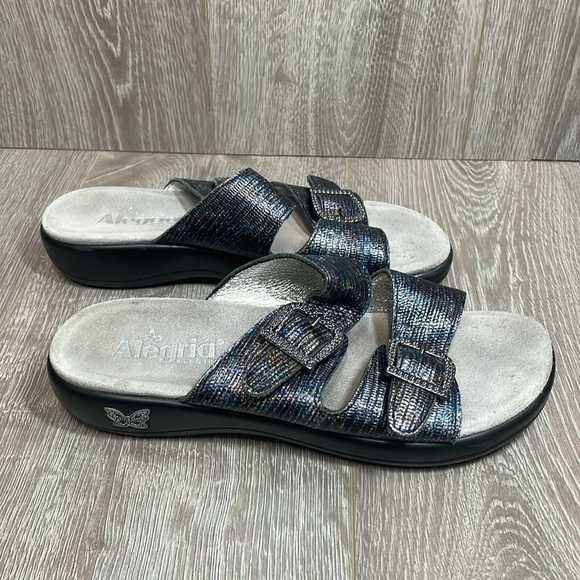 Alegria Jade Glimmer Glam Slide Sandals Buckle Leather Straps EU 39 (US 9) - Picture 4 of 16